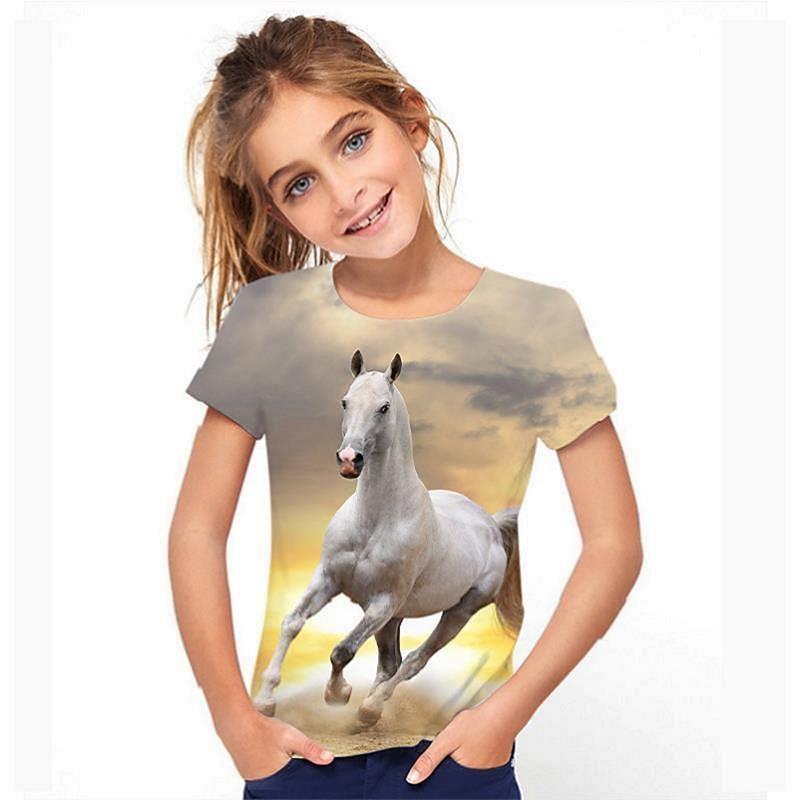 3D Pattern Animal Print Children's T-shirt Short Sleeved Summer Sports Fashion Street Casual Top