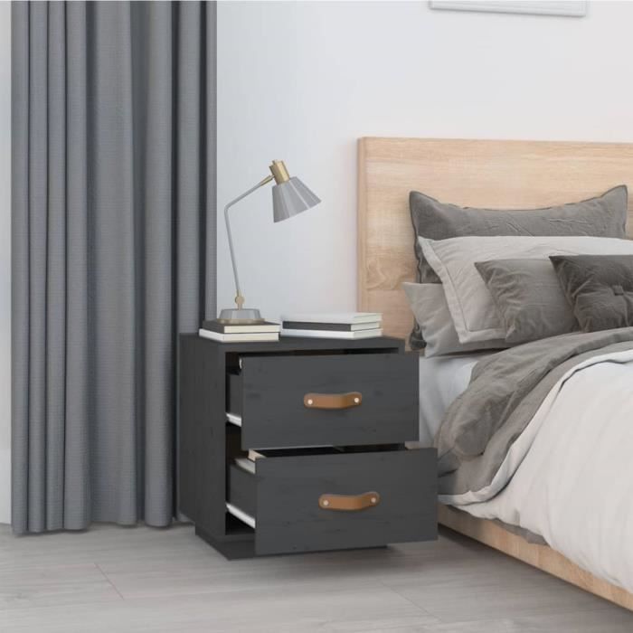 VidaXL Table de chevet Gris 40x34x45 cm Bois de pin massif818329