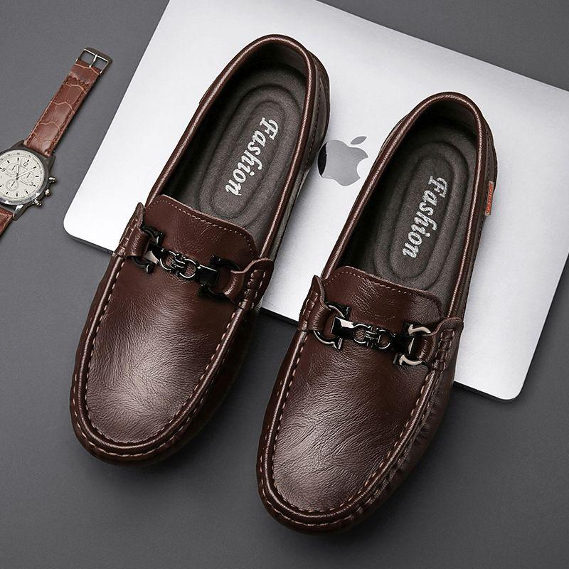 Moccasin Loafers Man Casual Shoe Square Toe Flat Leather Shoes For Men Soft Velvet Fashion   New Arrivals Cowhide