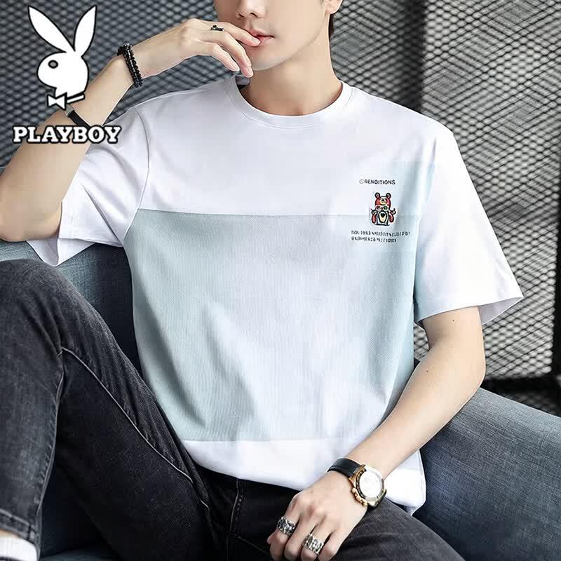 PLAYBOY Men s Summer Round Neck Short Sleeve T-Shirt 3XL белый