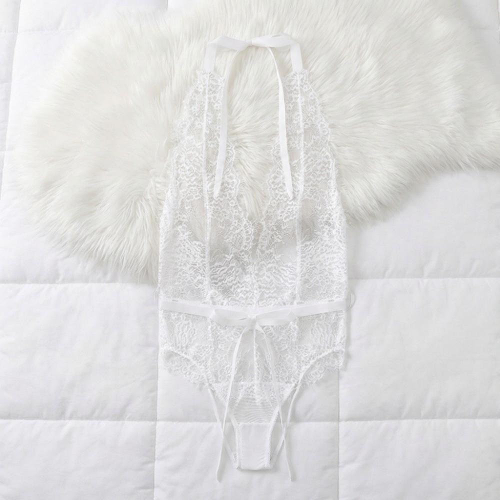 Backless See-Through Underwear Transparent Deep V Nightwear Lingerie Lace Bodysuit  Ladies