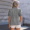 Camisa informal a cuadros de manga corta holgada con botones para mujer