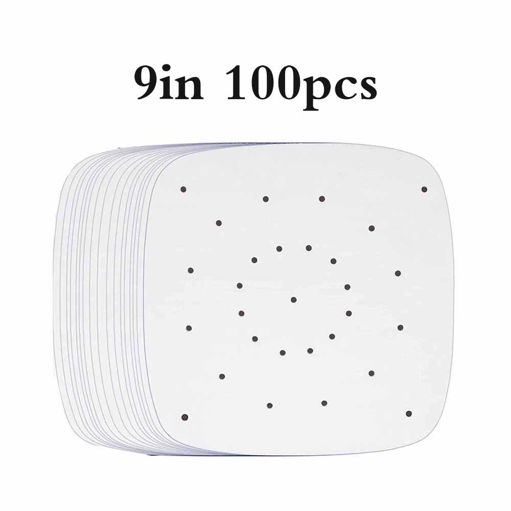 100 stuks 7/8/9 inch Airfryer Liners Geperforeerde antiaanbakmat Stomen Bakken Koken Witte pot Olie Papier Accessoires
