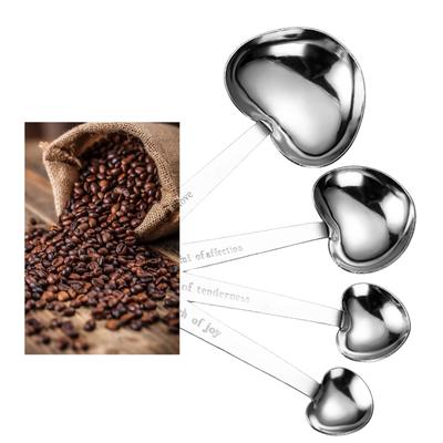4pz Cucchiaini per Chicchi di Caffè a Forma di Cuore Cucchiaini Dosatori Romantici a Forma di Cuore Color Argento per Regali agli Ospiti