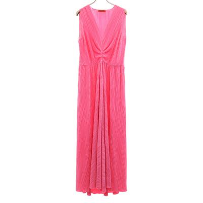 MAX&CO No Sleeve Pleated Long Dress L Pink Women Used