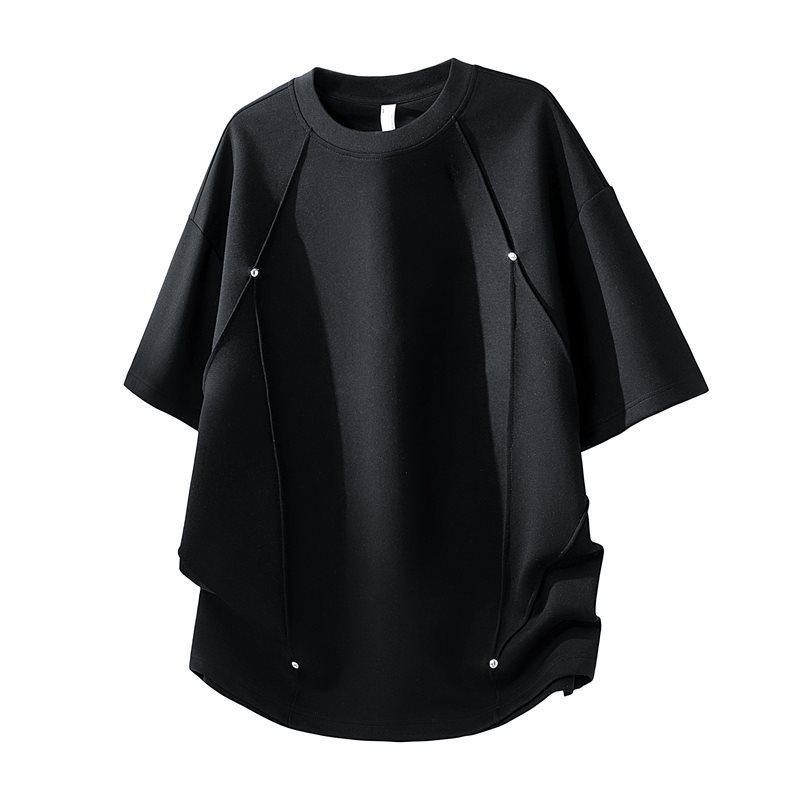 Unisex Loose Fit Round Neck T-Shirt with Sequins and Rivets