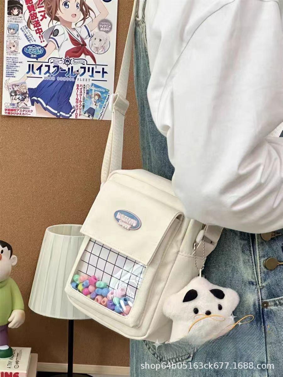

Japanese Casual Small Summer Crossbody Bag - Lightweight, Transparent, Cute Badge Design for Girls Black