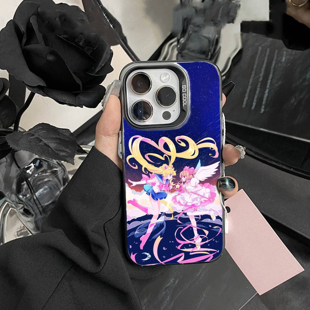 Cartoon I-Sailor M-Moon Phone Case For iPhone17, 16,15,14,13,12 Pro Max Black Candy Matte Shockproof Cover