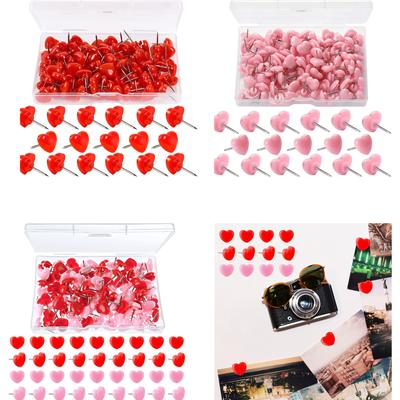 100 Pcs/Box Heart Push Pins Map Tacks Decorative Pushpins Poster Pins Notice Board Pins for World Map Fabric Marking