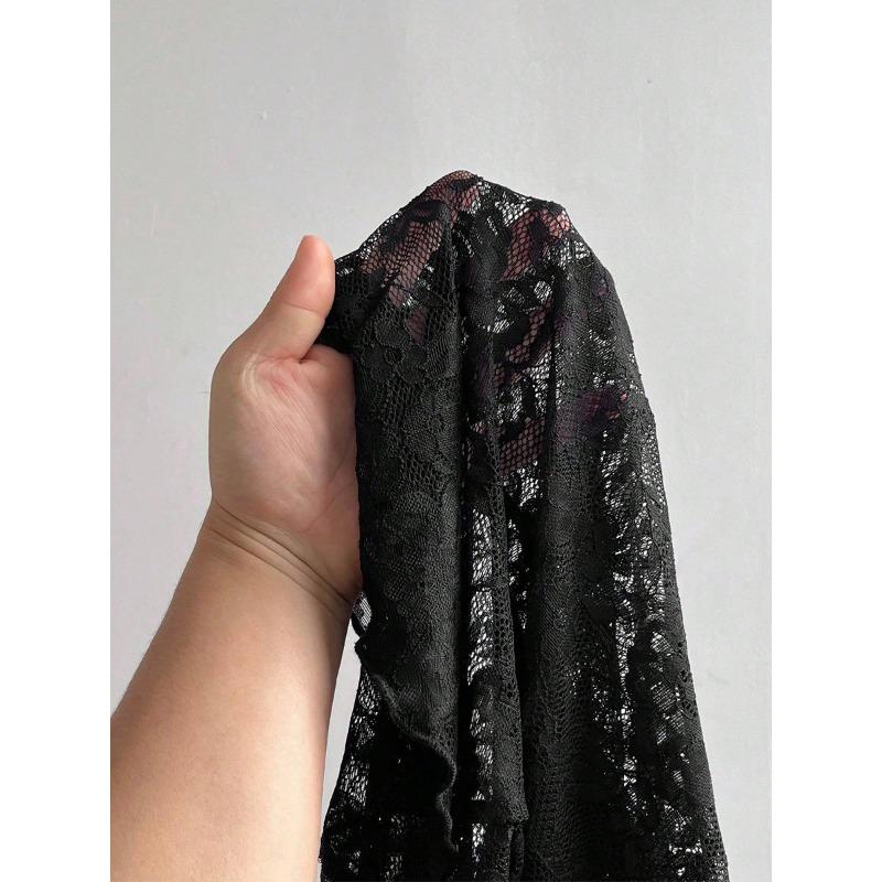 Seet Through Mesh Lace Women Blouse Spring Black Long Sleeve Jacquard Shirt Sexy Semi Transparent Slim Fit Top Female Streetwear Solid Color Clothing