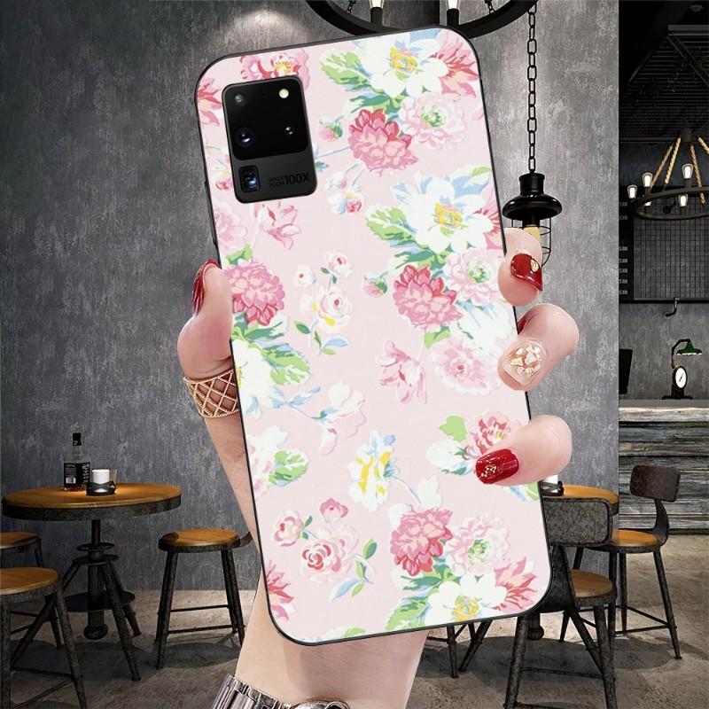 Kryt na telefon s motivem vintage květin pro Samsung Galaxy S6 S7 S8 S9 S10 S21 S22 Plus, ultra měkký, černý