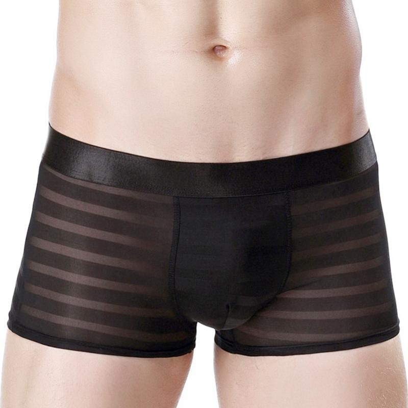1Pc Men Panties Nylon Solid Color Sheer Mesh Pouch Lingerie Boxer Sexy Underwear Briefs