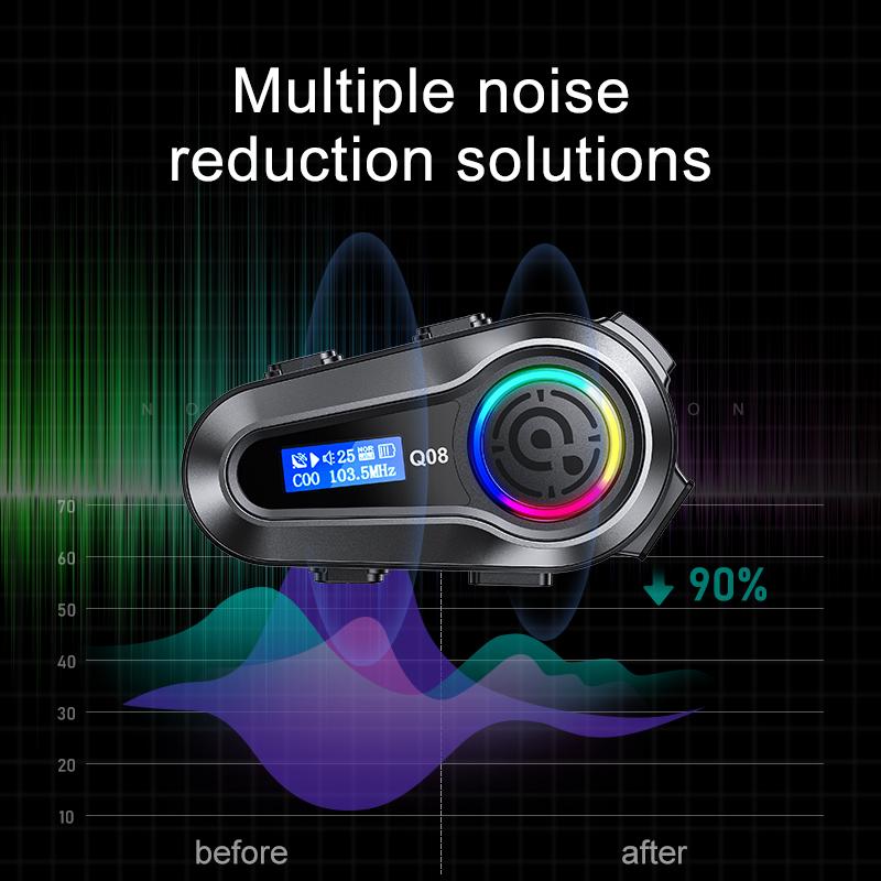 1pc Q08-Max Motorcycle Helmet Intercom Bluetooth Headset LCD Display 2 Riders Music Share with Flashlight 500M Interphone