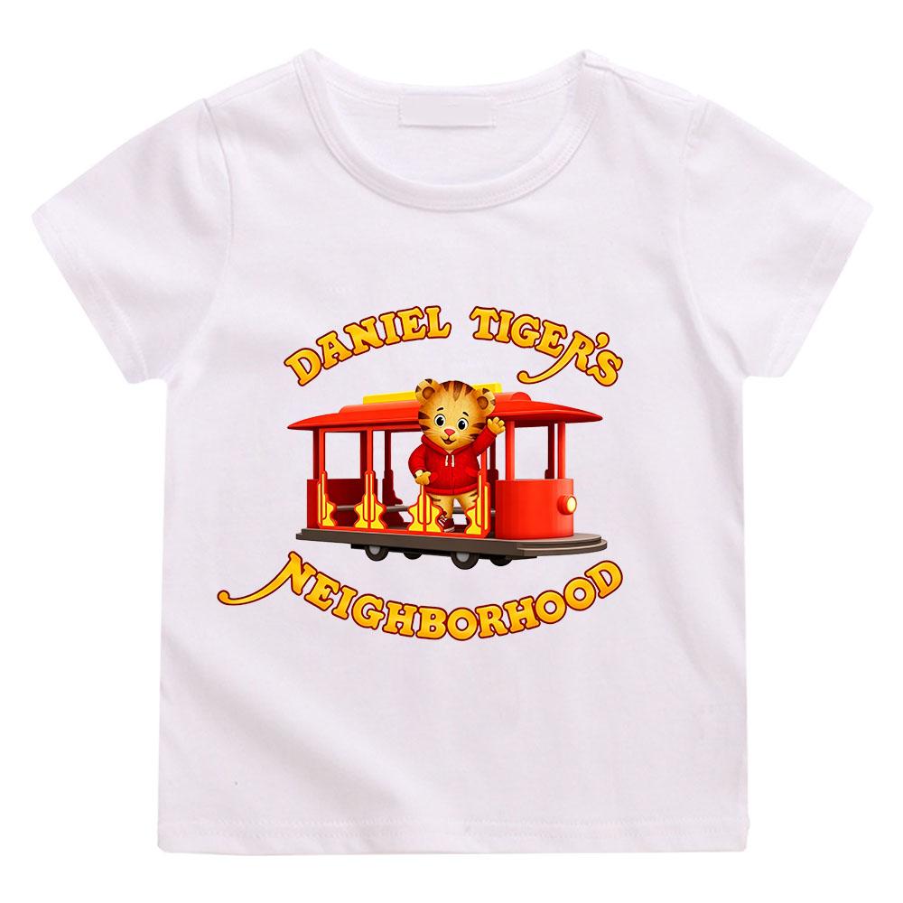 Cotton Children's T-shirts Daniel Tiger’s Neighborhood Cartoon Print Short Sleeve Retro Boys Cute Girls Tees Casual Tops Summer