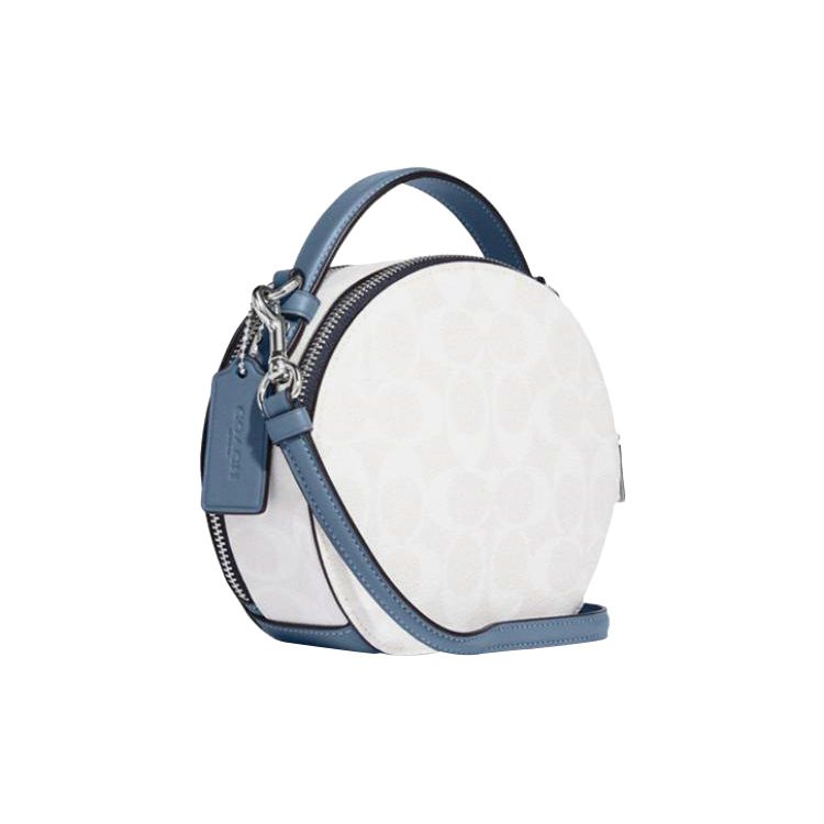 Coach Canteen 18 Double Zipper Closure Letter Print Faux Leather Handheld Shoulder Crossbody Bag Medium Women Bags Chalk-White Indigo CB870-SVUOB