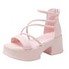 Fashion Women's Fashion Round Head Open Toe Thin Strap Back Zipper Waterproof Platform Anti-slip Wear-resistant High Heels
