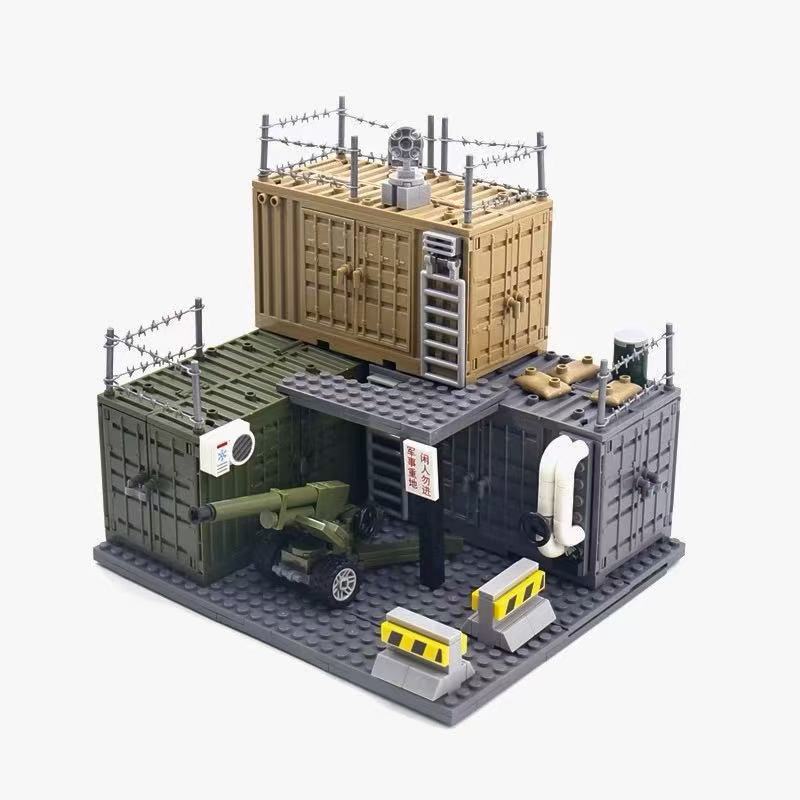 WW2 Military MOC War 2 Container Camp Equipment Warehouse SWAT Scene Cannon Base Model Building Blocks Bricks Children Toys Gift