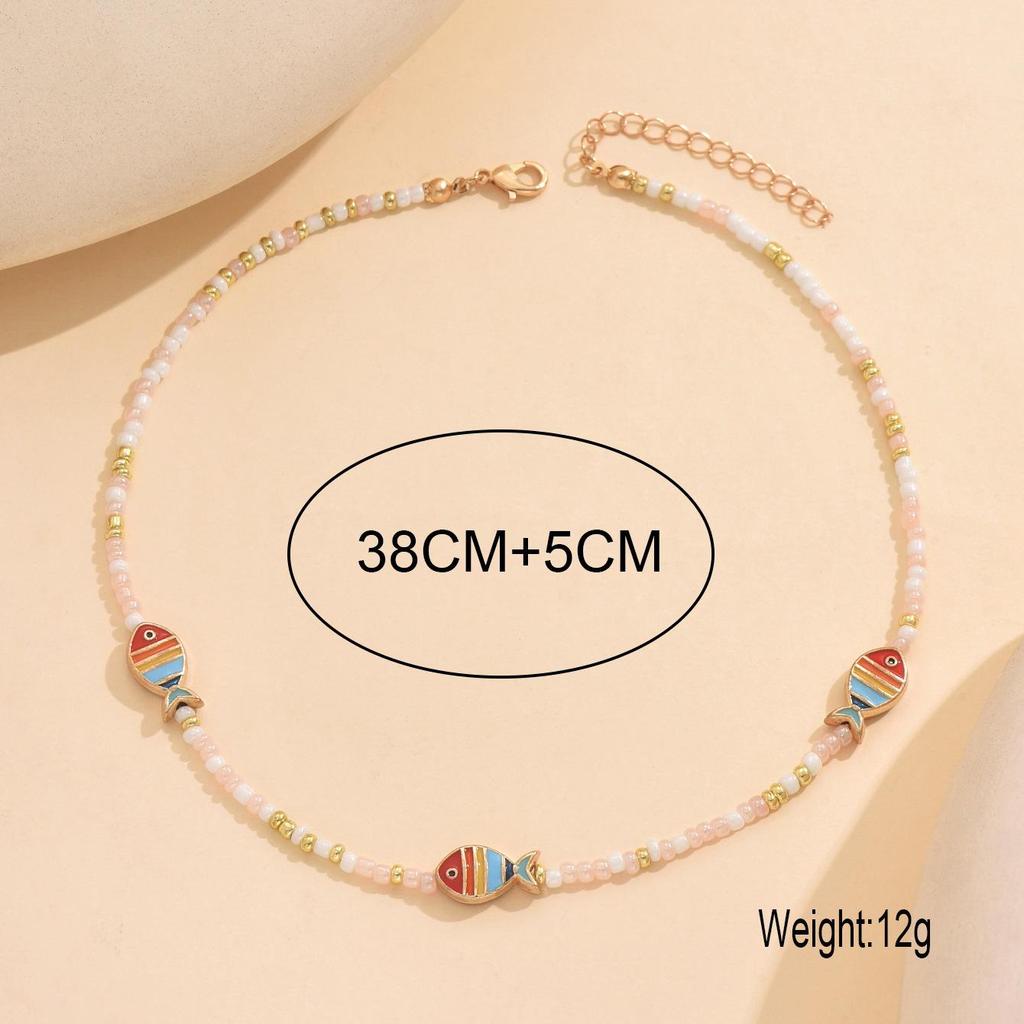 Bohemian Seed Bead Necklace with Enamel Fish - Vacation Style for Women