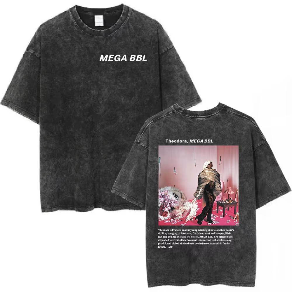 Washed Vintage Rapper Theodora Mega Bbl Graphic T Shirt Men Women Hip Hop Fashion Tshirt Casual Oversized Short Sleeves T Shirt
