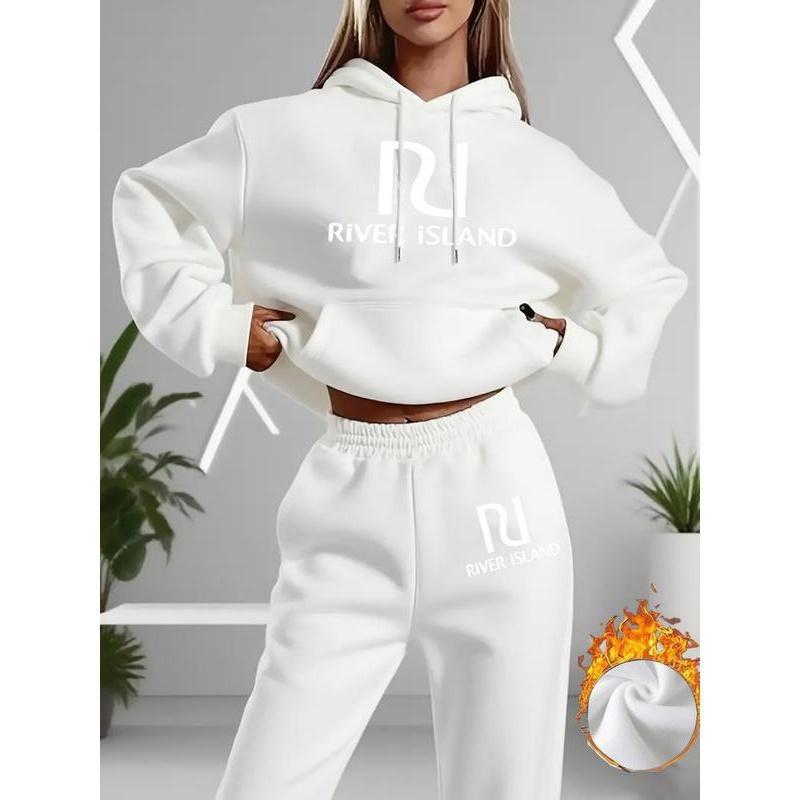 Letter Print Hoodie Sweatpants Set Men Women Casual Tracksuit Long Sleeve Sportswear