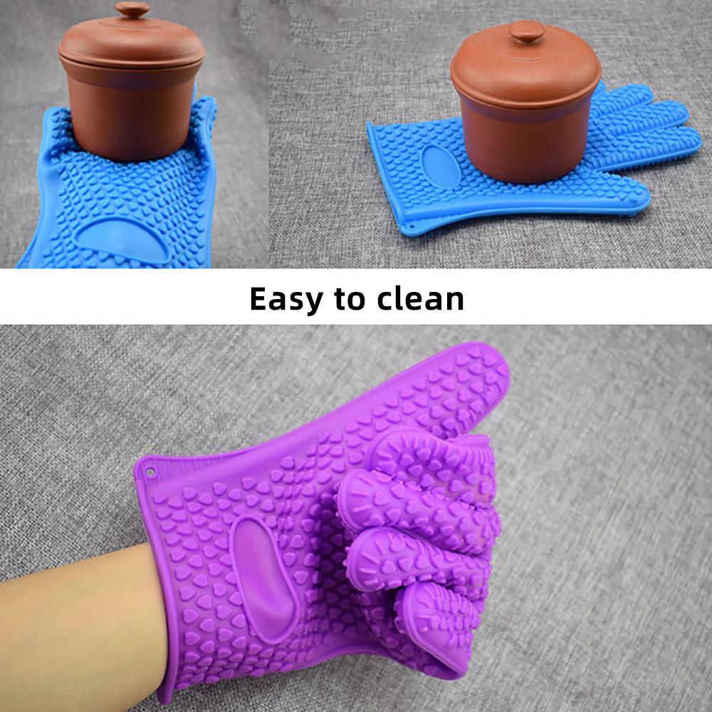 1 Pair Silicone Heat Resistant Gloves Non-Slip Baking Mitts Oven Microwave Safe Ergonomic Design Roasting BBQ Kitchen Tools 500℃