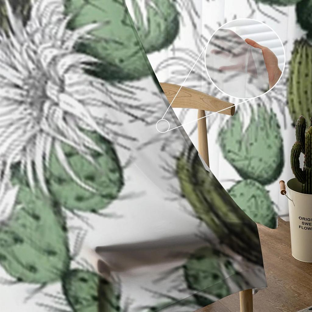 Green Cactus And White Flowers Sheer Curtains Bedroom Voile Curtain Living Room Window Sheer Curtains Kitchen Tulle Drapes
