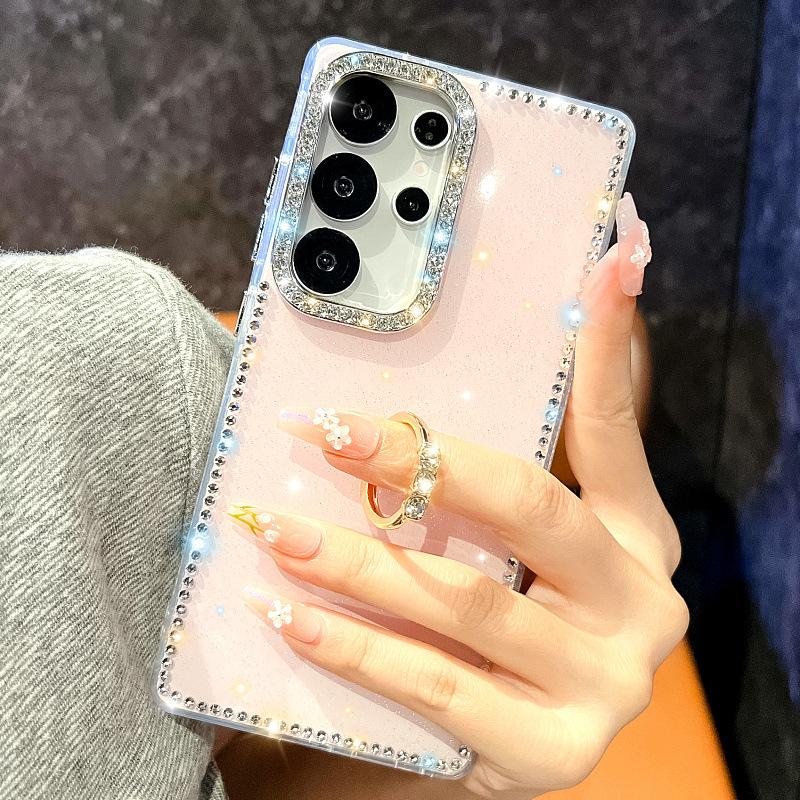 Suitable for Samsung S25 Mobile Phone Case A15 Ring Glitter Powder Transparent Edge Diamond A55 Luxury Laser Star S24 Protective Case
