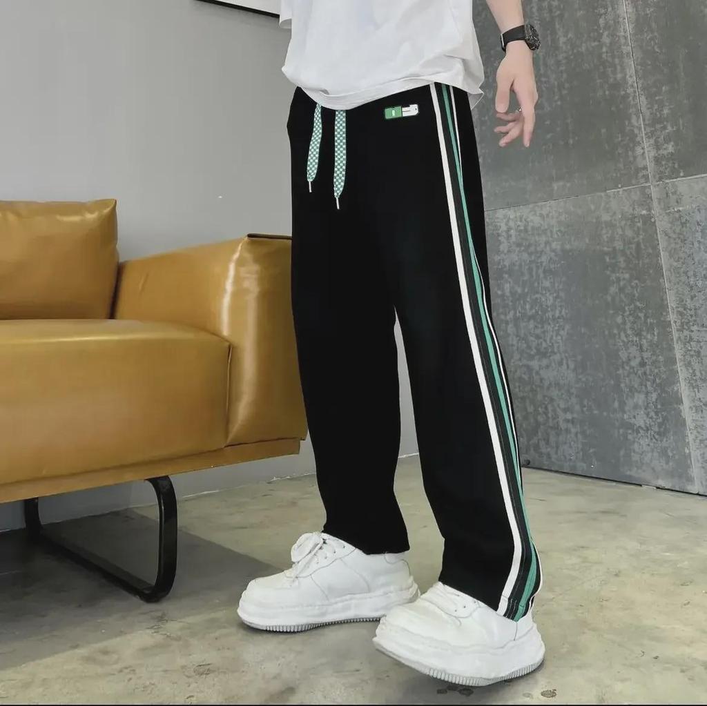 Pantalon rayé tendance d'été pour homme à jambes larges - Coupe ample style décontracté sportif
