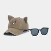 Cute cat ears pilot glasses baseball cap women street trend washed old cap outdoor sun protection cap