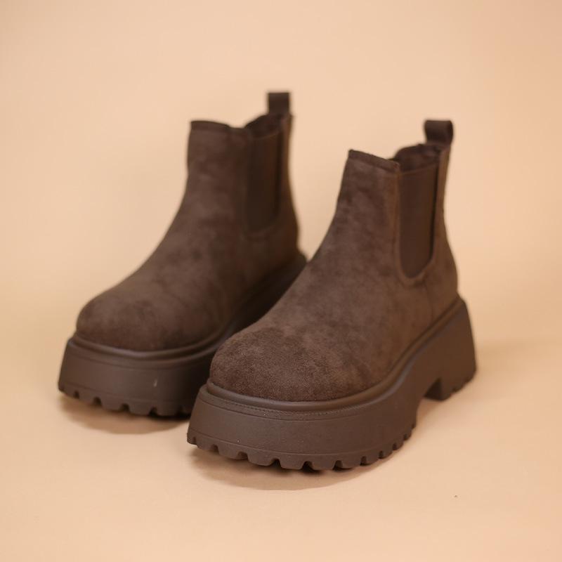 2025 Autumn/Winter Women's European Style Mid-Calf Ankle Boots with Thick Sole and Height-Increasing Design