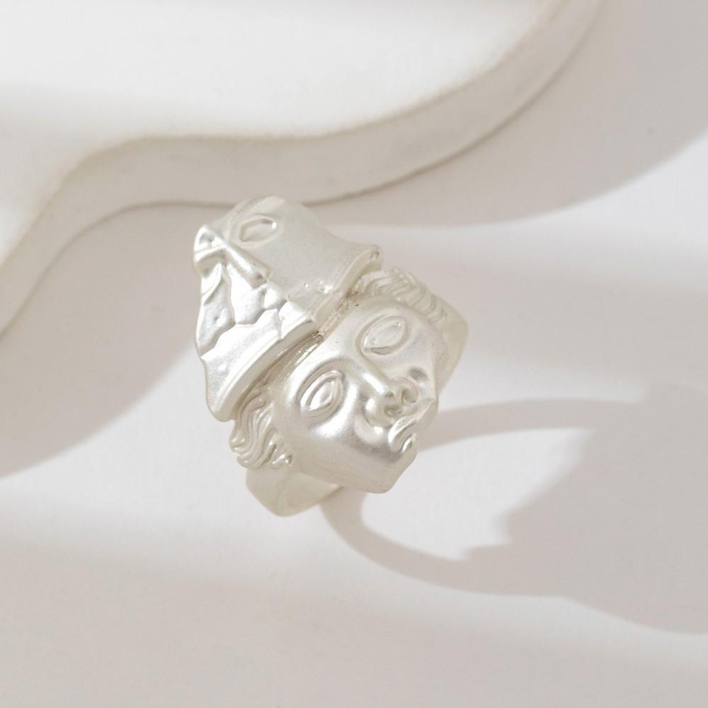 Unique Mystical Masked Face Ring Metal Silver Color Goth Style Ring Fashion Open Rings  Party