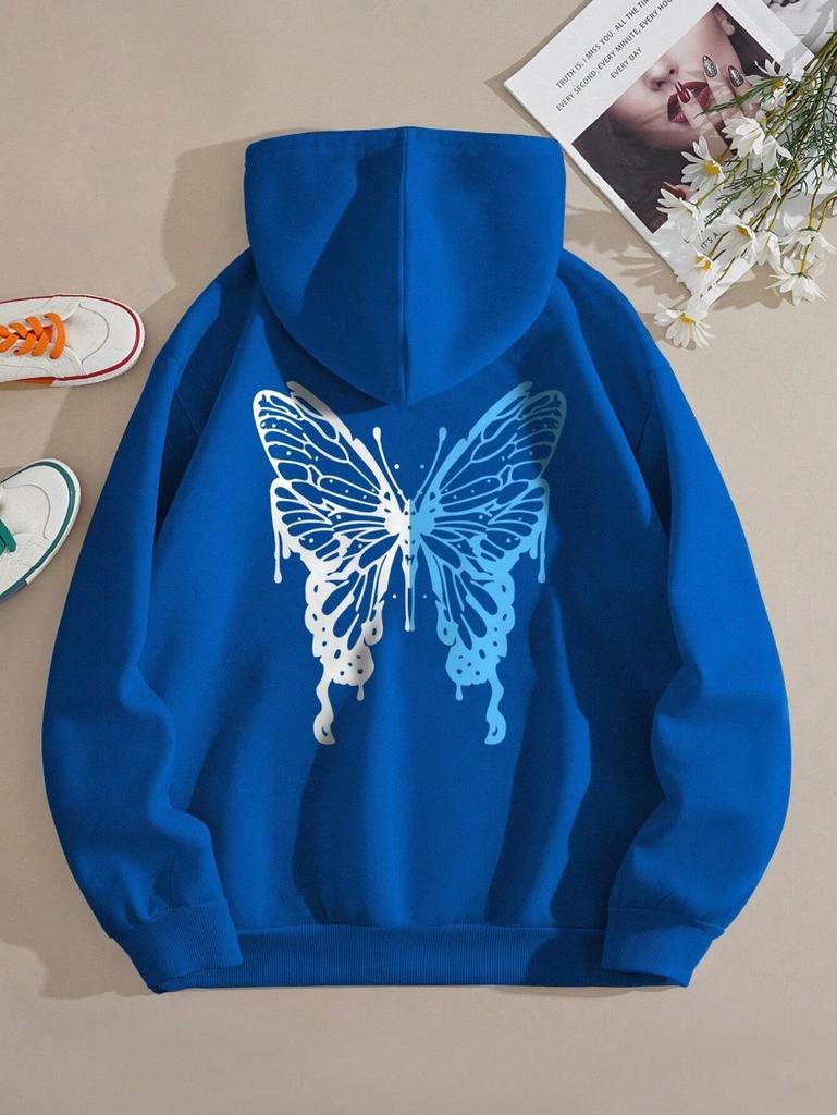 New Shoulder Sleeves Beautiful Butterfly Print Sportswear Women's Creative Fashion Casual Hooded