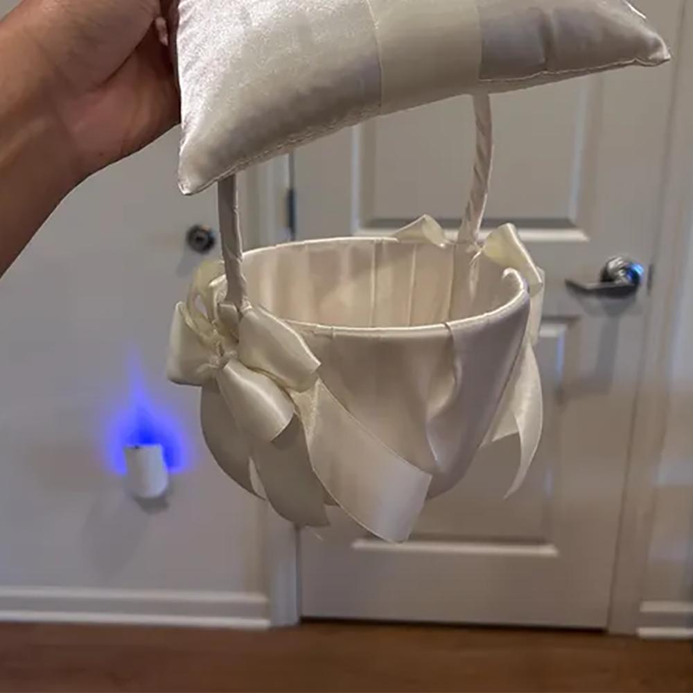 Custom Flower Girl Basket Pearl Handle Wedding Basket with Bow Ribbon Proposal Bachelorette Party Bridal Shower Newlywed Gift