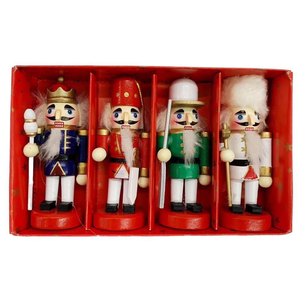 4Pcs Wood Christmas Nutcracker Soldier for Holiday Decor Decorative Portable Handcrafted Xmas Gift Collection Tabletop Ornament