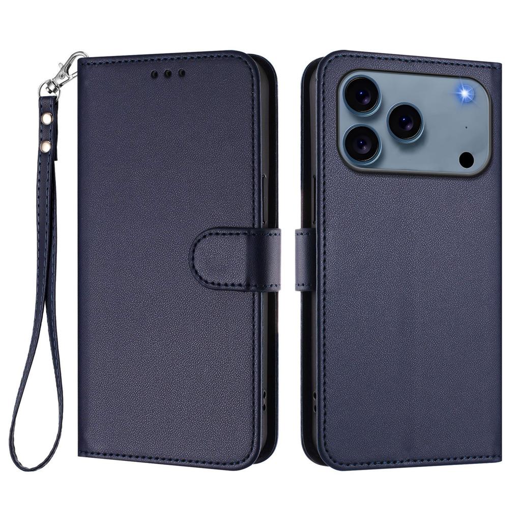 Suitable for iPhone 17E, leather-textured solid color business case, Apple 16 card slot hand strap flip cover protective case