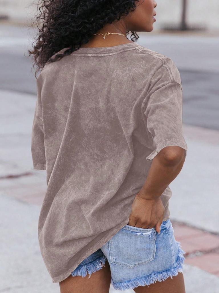 Womens Cotton V Neck T Shirt Short Sleeve Oversized Boyfriend Tunic Tee