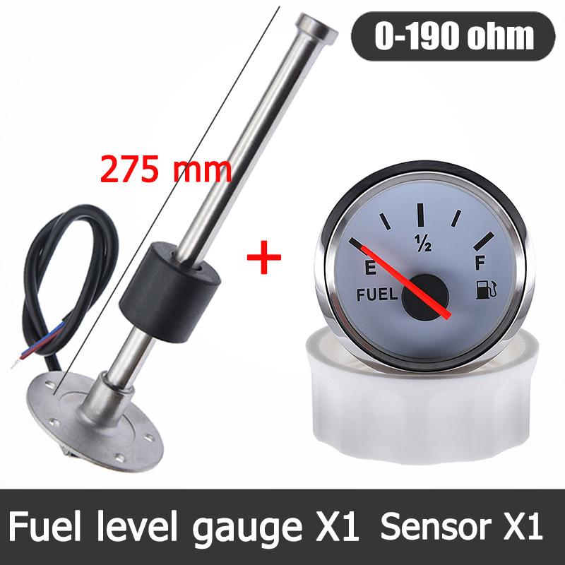 100-500mm Stainless Steel Marine Fuel Level Gauge Sensor Fit Boat Car Fuel Level Gauge Meter 0-190 ohm with Red Backlight 9-32V