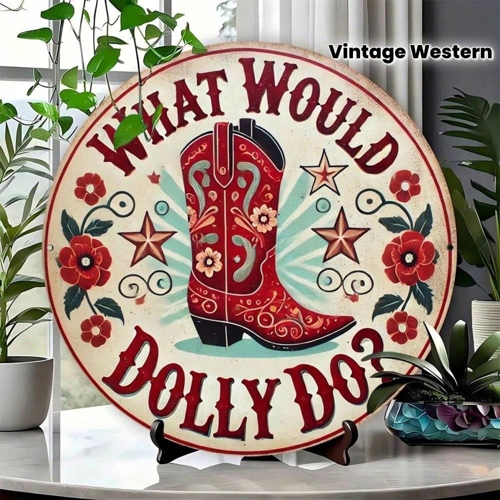 

Vintage Metal Tin Sign Country Stars Cowboy Boots Floral Wall Art Home Decor 20x20 cm