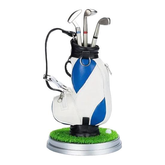 Golf Pen Holder Set, Mini Golf Bag Desk Organizer with 3 Golf Club Pens, Novelty Office Decor for Men, Business Gift