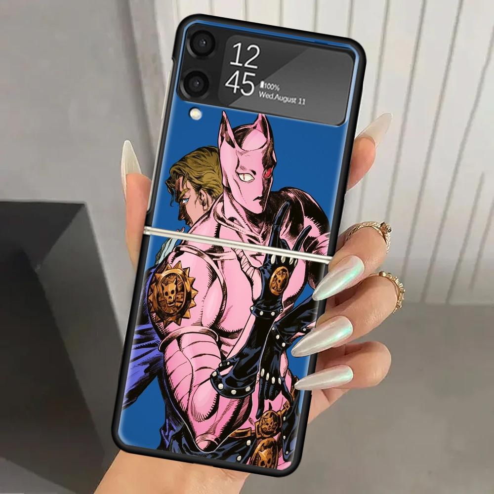 JoJo Adventure Killer Queen Hard PC Phone Case For Samsung Galaxy Z Flip 7 6 5 4 3 Black ZFlip7 ZFlip6 Flip5 Flip4 Flip3 5G Prin