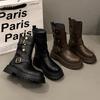 Thick-soled Heightening Brown British Martin Boots Children 2025 New Spring and Autumn Fold Two Wear Medium Tube Fashion Short Boots