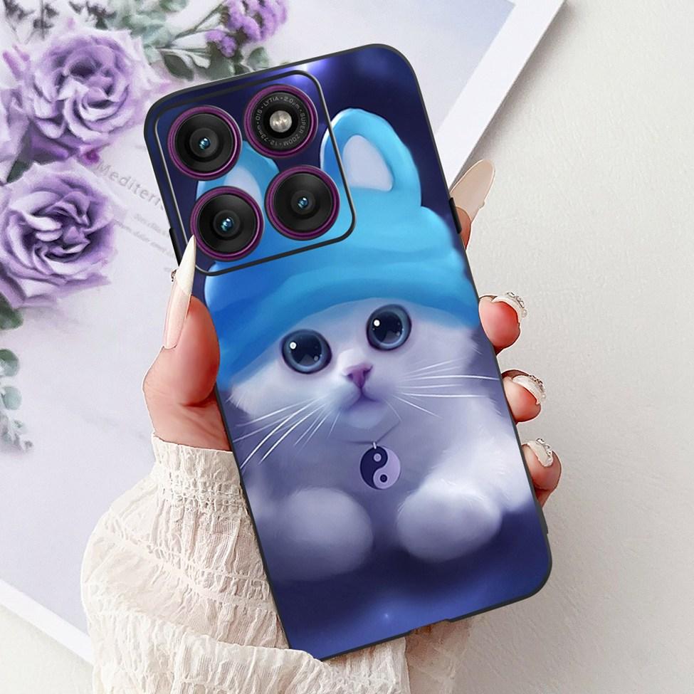 For Motorola Edge 60Pro XT2507-1 Back Cover For Motorola Edge 60 Pro Case Cute Cartoon Luxury Flower Painted Black Silicone 6.7"