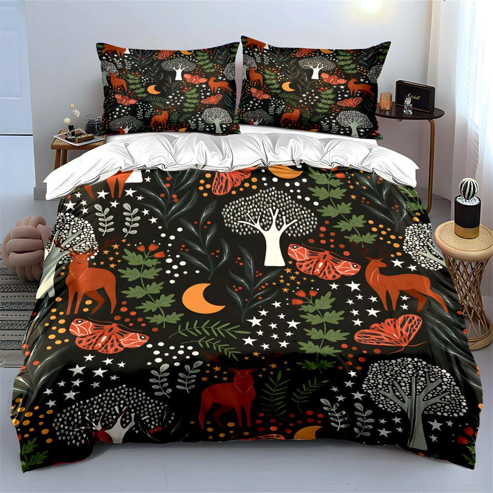 "Forest Deer and Nature Pattern" Bedding Duvet Cover Set (1*Duvet Cover 2*Pillowcases, without duvet insert)
