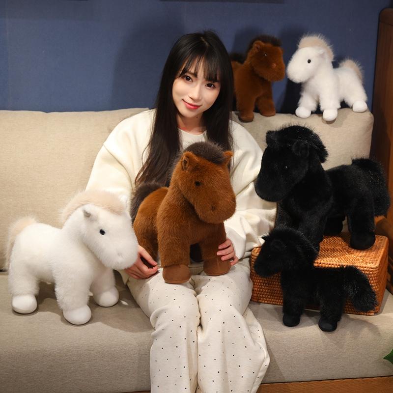 2335Cm Simulation Cute Horse Plush Doll Brown White Long Hair Animal Horse Plush Toy Home Decoration Birthday Gift For Boys