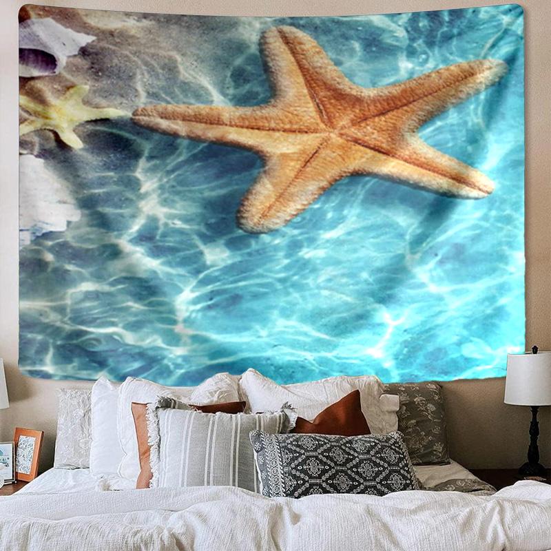 Ocean Starfish Shells Printed Tapestry, Wall Hanging,Livingroom, dormitory, Large Wall Decor, Fabric Decor Fan Birthday Gifts
