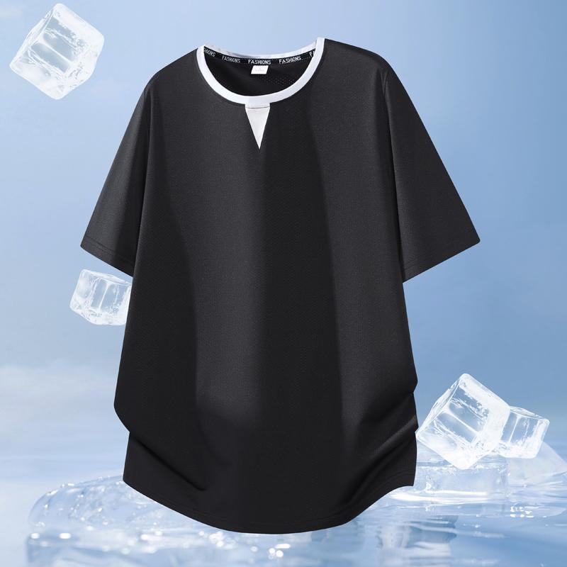 Sommer løs ensfarvet kortærmet t-shirt til mænd, Is silke t-shirt
