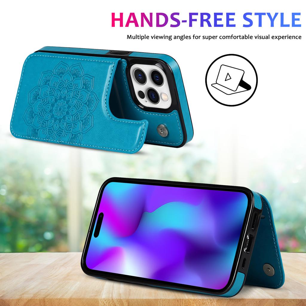 Brieftasche Doppelschnalle Datura-Prägung Magnetisches Flip-Leder für iPhone 15 Pro Max 14 Plus 13 Mini 12 11 SE 2022 X XR XS 8 7 6 6s