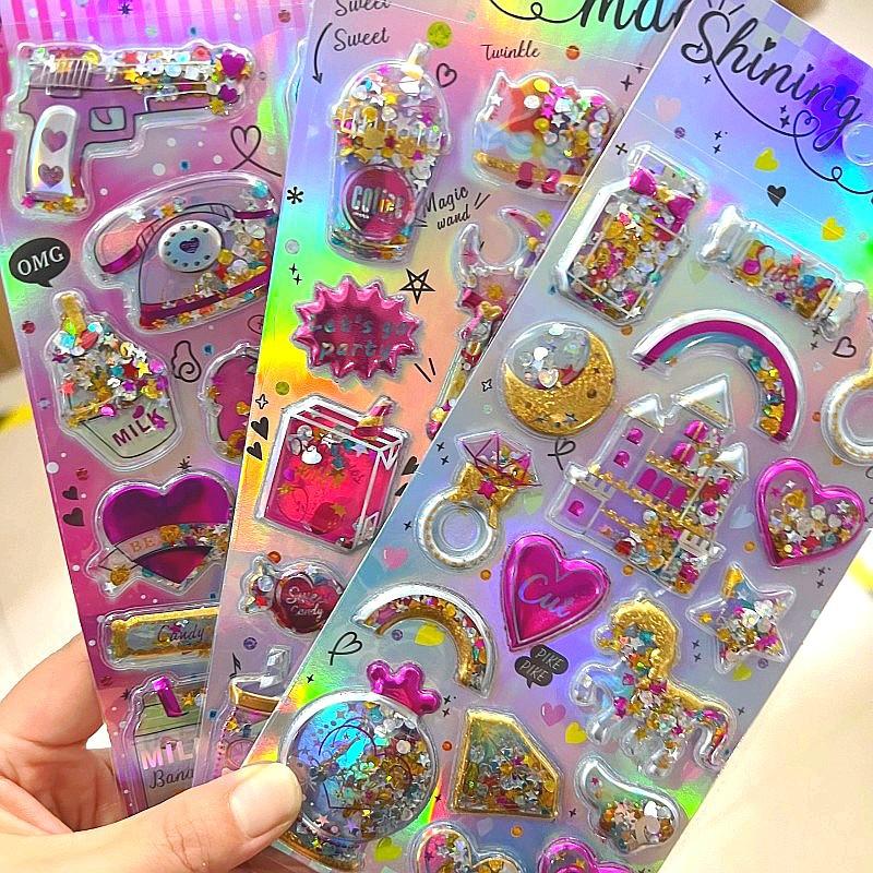 Shiny Shake Sticker Girl 3D Reward Crystal 3D Shake Sticker Kindergarten Reward Sticker Children's Sticker