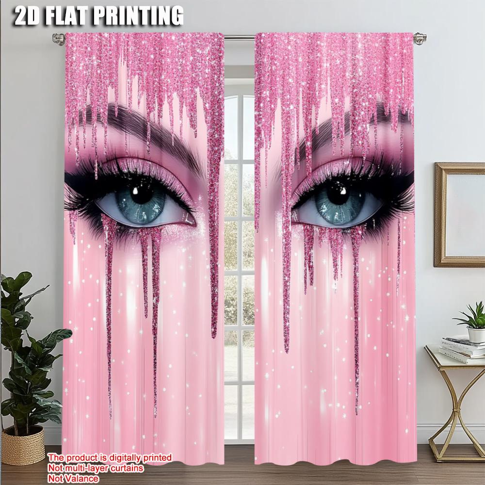 

Set Of 2 Upscale Curtains Print Eyelash Printing Versatile Polyester Without Rod Decorations Clearance Room Kitchen Curtain For Window Made W100*H70(CM)-Rod Pocket&2PCS