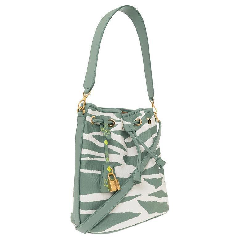 New MCM Canvas With Leather Drawstring Bag, Bucket Bag, Portable Crossbody Bag, Shoulder Bag Medium Women's Green MWDDSDU06JZ001